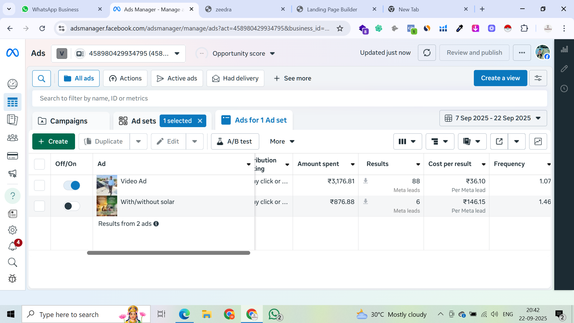 Solar Installer Meta Ads Screenshot